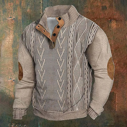 Men'S Autumn Hoodless Vintage Textured Printed Long Sleeve