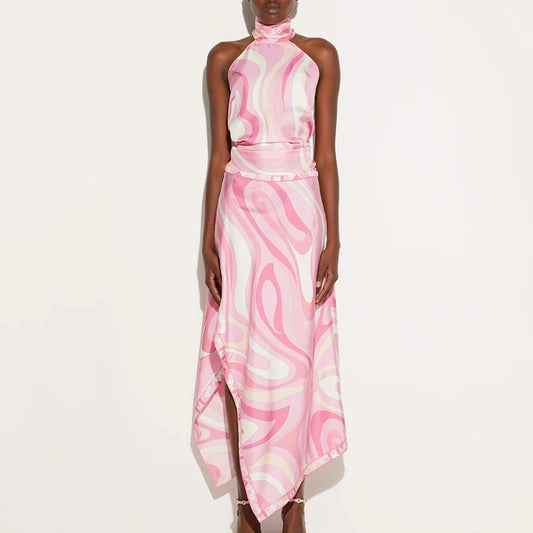 Satin Print Irregular Two Piece Sets