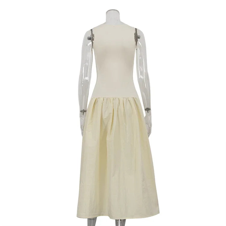 Talenza Elegant Sleeveless Vest Long Dress Women's Summer Solid Color Long Party Dress Pleated Patchwork Casual Slim Long Dress - Shellss