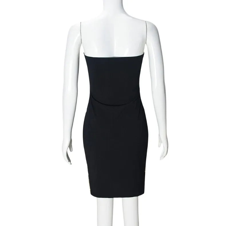 Splicing Contrasting Sequin Strapless Dress Sexy Solid Color Short Skirt Birthday Party Solid Color Dinner Dress