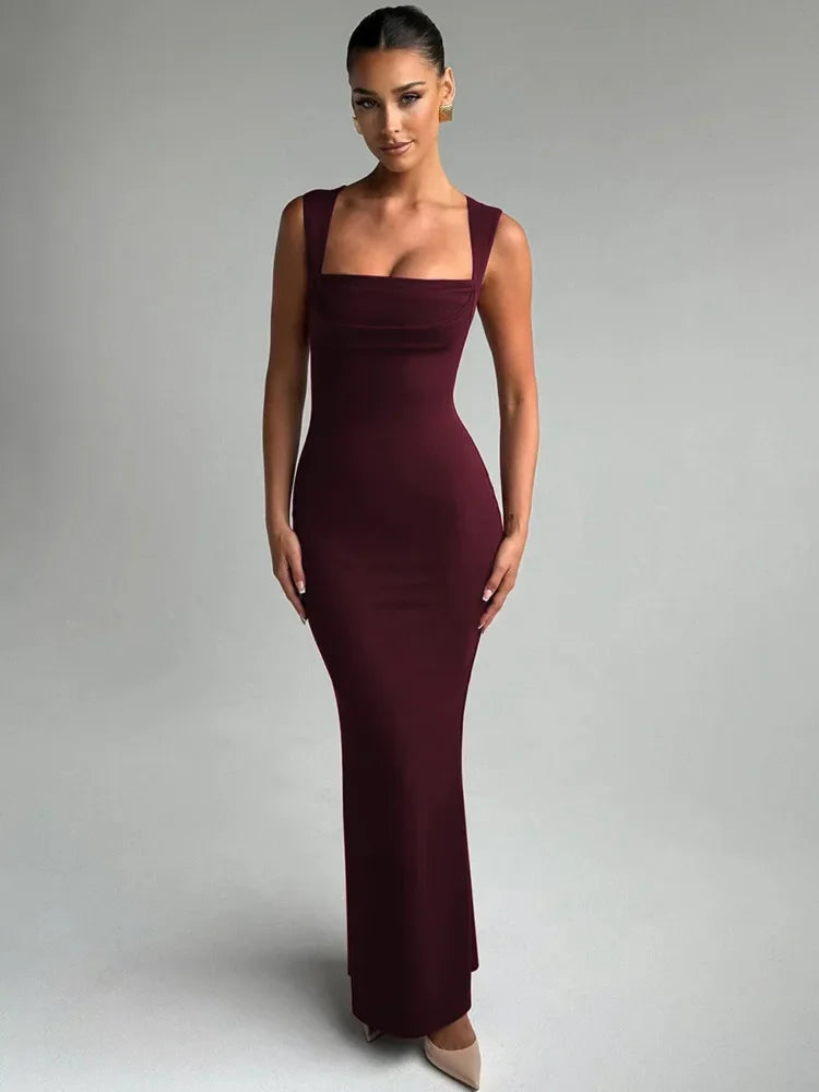 Square Collar Sleeveless Sexy Maxi Dress For Woman Fashion Spring Summer New High Waist Bodycon Club Party Long Dress - Shellss