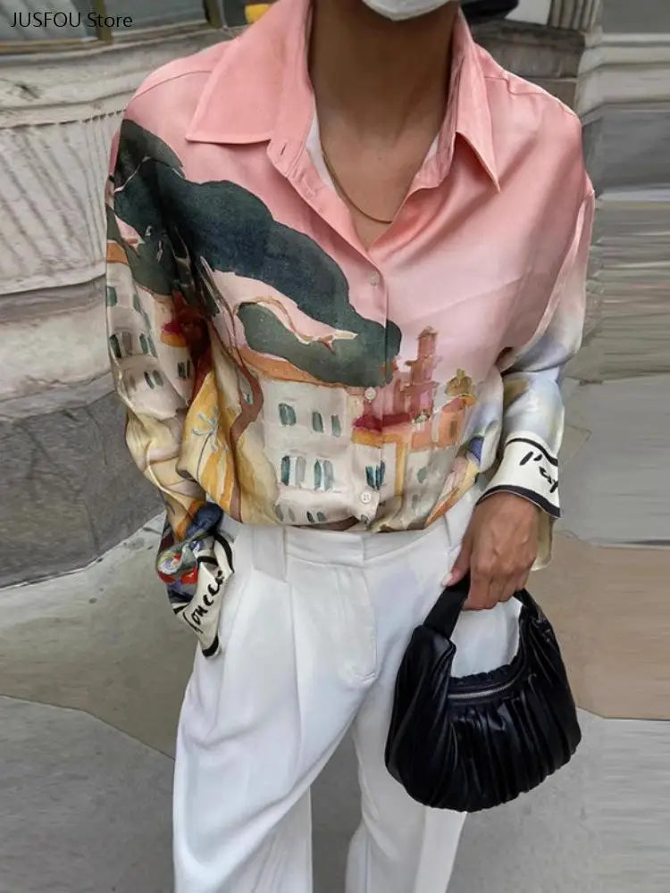 Ladies Fashion Casual Matching Outfit Daily Vacation Wear Women Autumn New Printed Shirt and Shorts Two Piece Set - Shellss