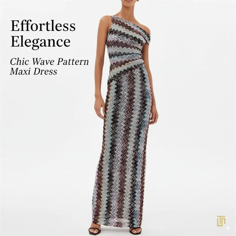 One Shoulder Maxi Dress for Women Striped Sleeveless Long Slim Fit Flowing Beach Dress – Sunset Seaside Vacation Look - Shellss