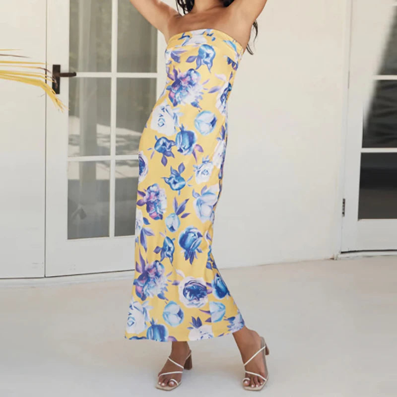 Floral Print backless vacation dress