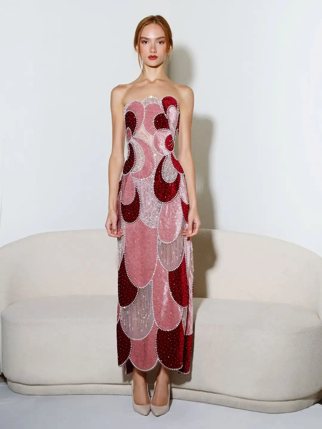 Backless Pink Velvet PArty Dress