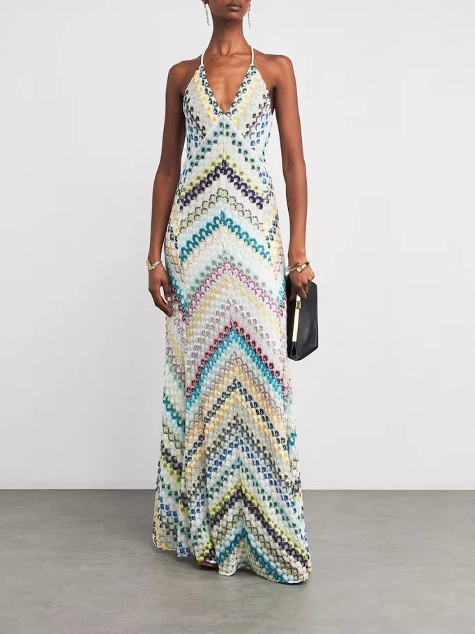 Missoni vibes halter neck dress zig zag