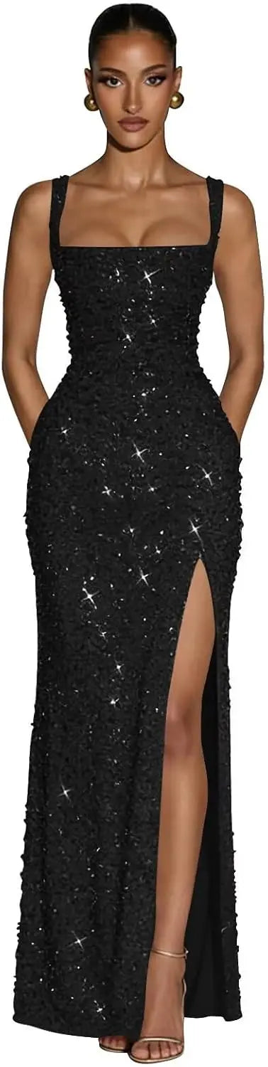 Eightale Sequin Prom Dress for Women Sparkly Mermaid Long Backless Formal Evening Party Gown with Slit