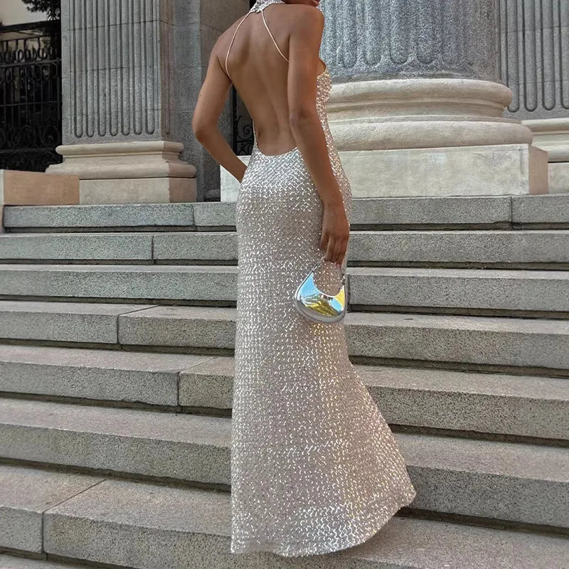 Sexy Slimming Neckline Evening Dress Mesh Grid Pattern Long Sleeve Polyester Fabric Evening Gown for Party And Commute