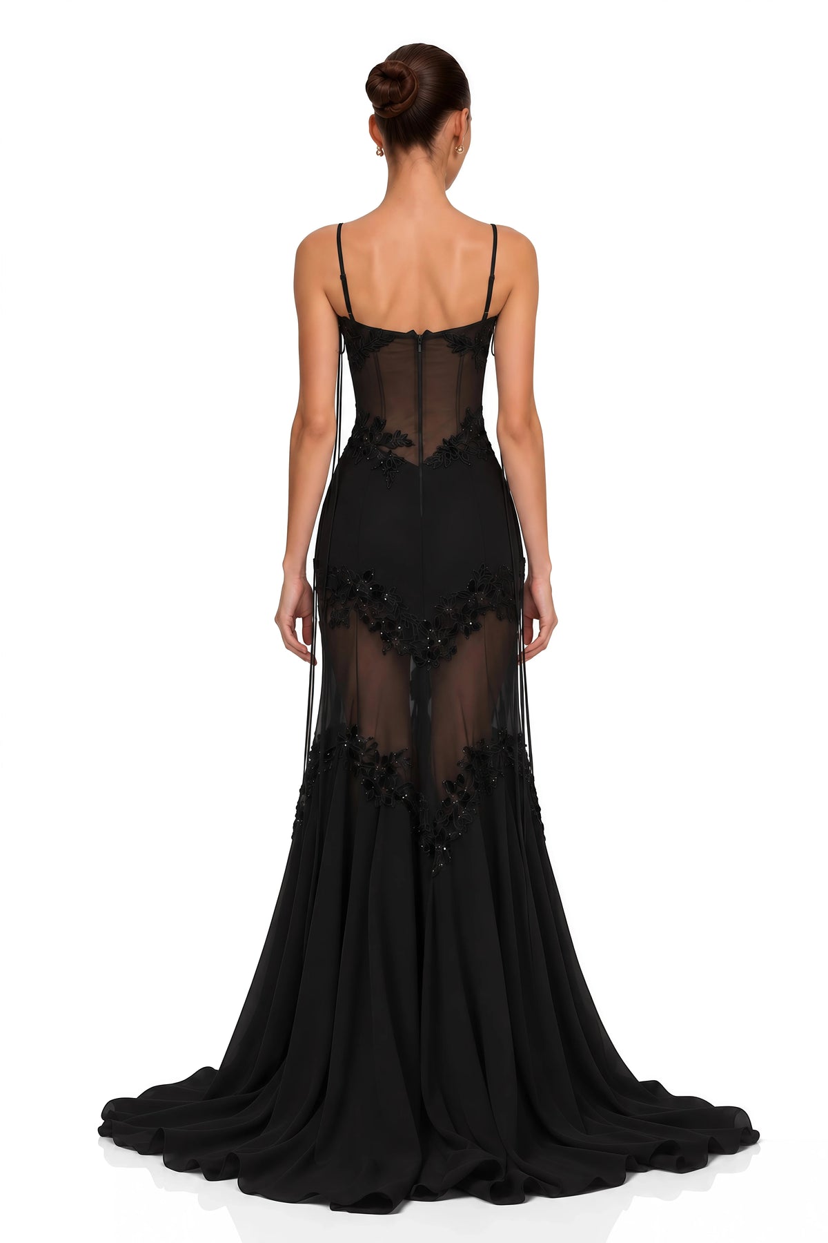 2026 New Black Spaghetti Strap Corset Evening Gown, 3D Floral Beaded Lace Sheer Mermaid Maxi Dress Prom Wedding Guest Red Carpet - Shellss