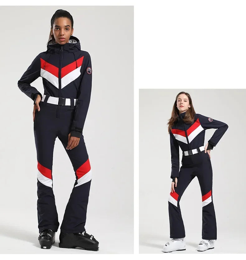 Winter Overalls Women Slim Fitting Ski Suit One-Piece Jumpsuits Wind Proof