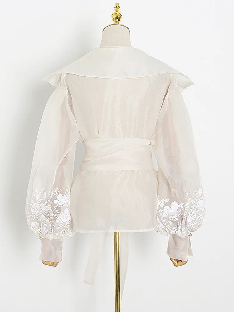 Embroidered Lapel Blouse