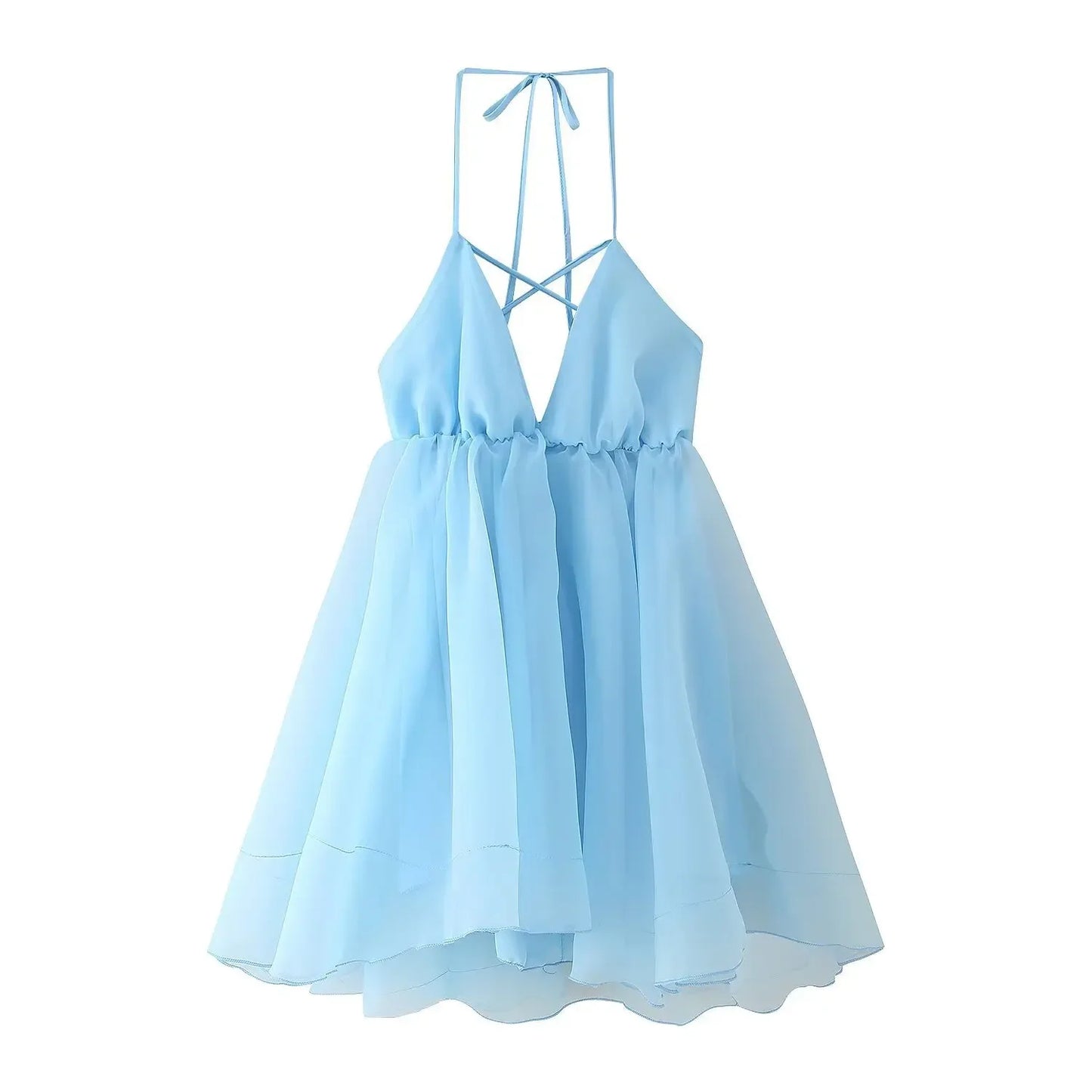 Backless Dress V-neck Ruffle Mini