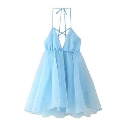 Backless Dress V-neck Ruffle Mini