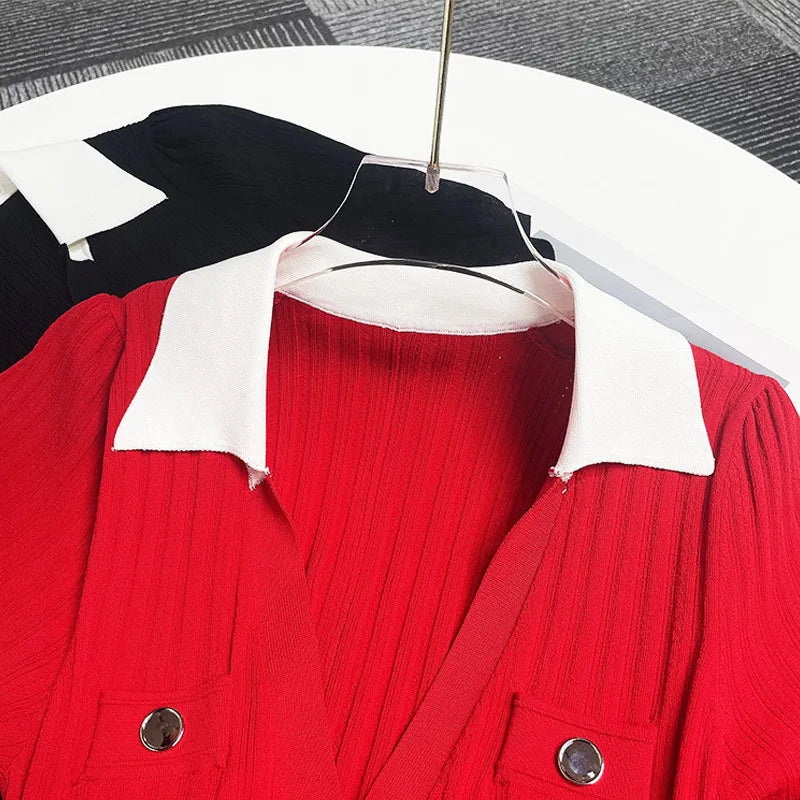 Contrast Red Black knit Dress