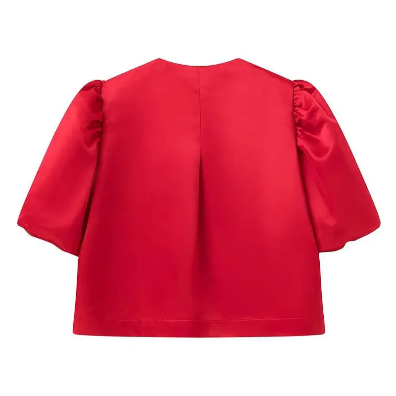 Elegant Button Puff Sleeve Top