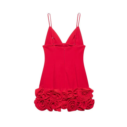 Red 3D Flower Party Mini Dress