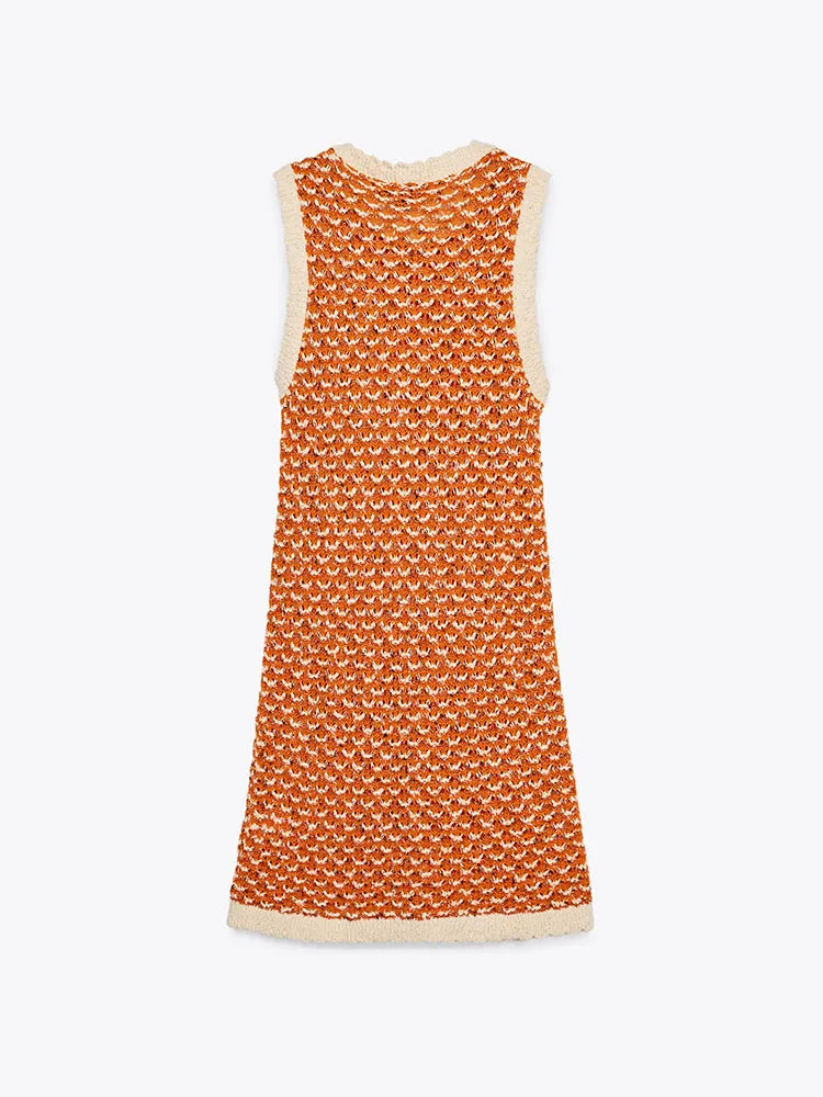 Summer New Arrival Women's Knitted  Dress round Neck Sleeveless Texture Classy Style Commute Fashion Single Piece