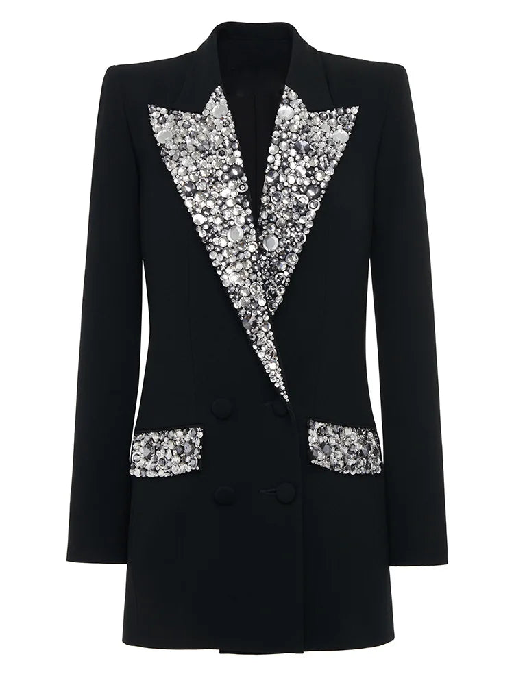 Party Embellished Black White Blazer Jacket Dress High Quality Premium