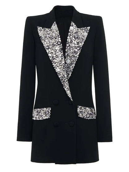 Party Embellished Black White Blazer Jacket Dress High Quality Premium