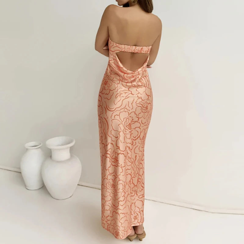 Floral Print backless vacation dress