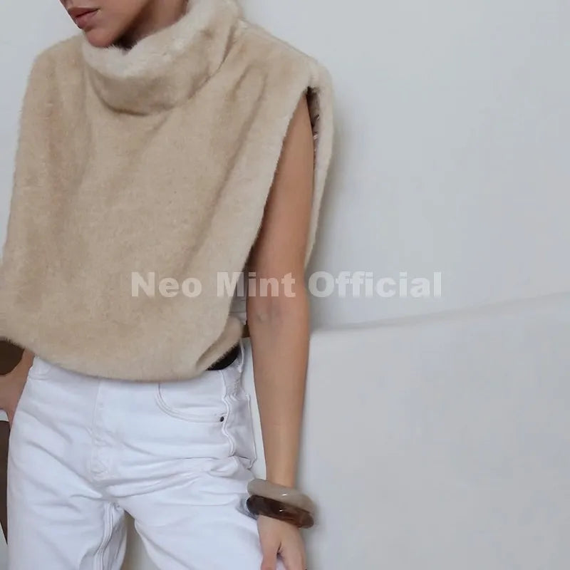 Vest Crop Top Autumn Winter Turtleneck Top