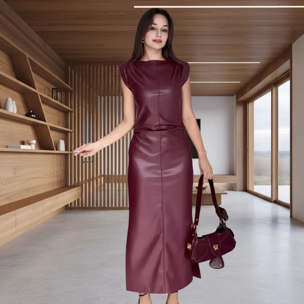 Sweet And Spicy Style Long faux leather dress