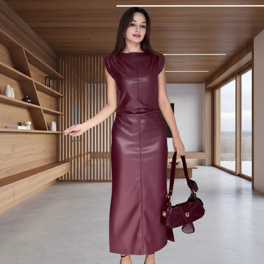 Sweet And Spicy Style Long faux leather dress