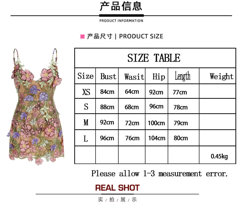 New Chiffon Skin Penetrating Floral V-Neck Suspender Dress With Sleeveless Back Straps Embroidered Evening Gown Party Mini Skirt