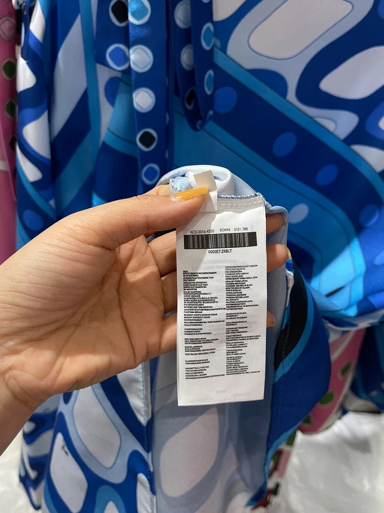 Design retro geometric positioning print round neck tie pullover dress 2026 autumn women's clothing fashion loose straight skirt - Shellss