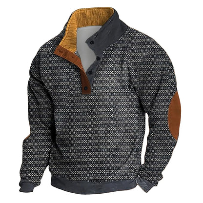 Men'S Autumn Hoodless Vintage Textured Printed Long Sleeve