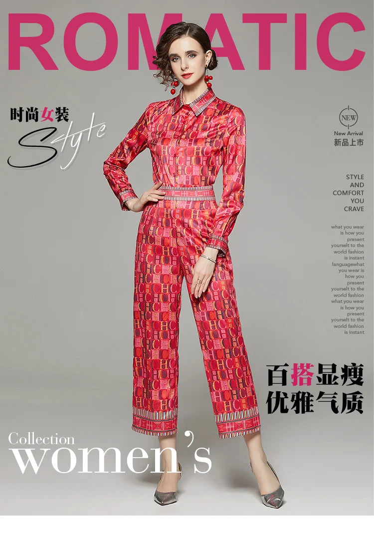 CH Versatile Letter Printed Two Piece Set of Shirt and Pants Set