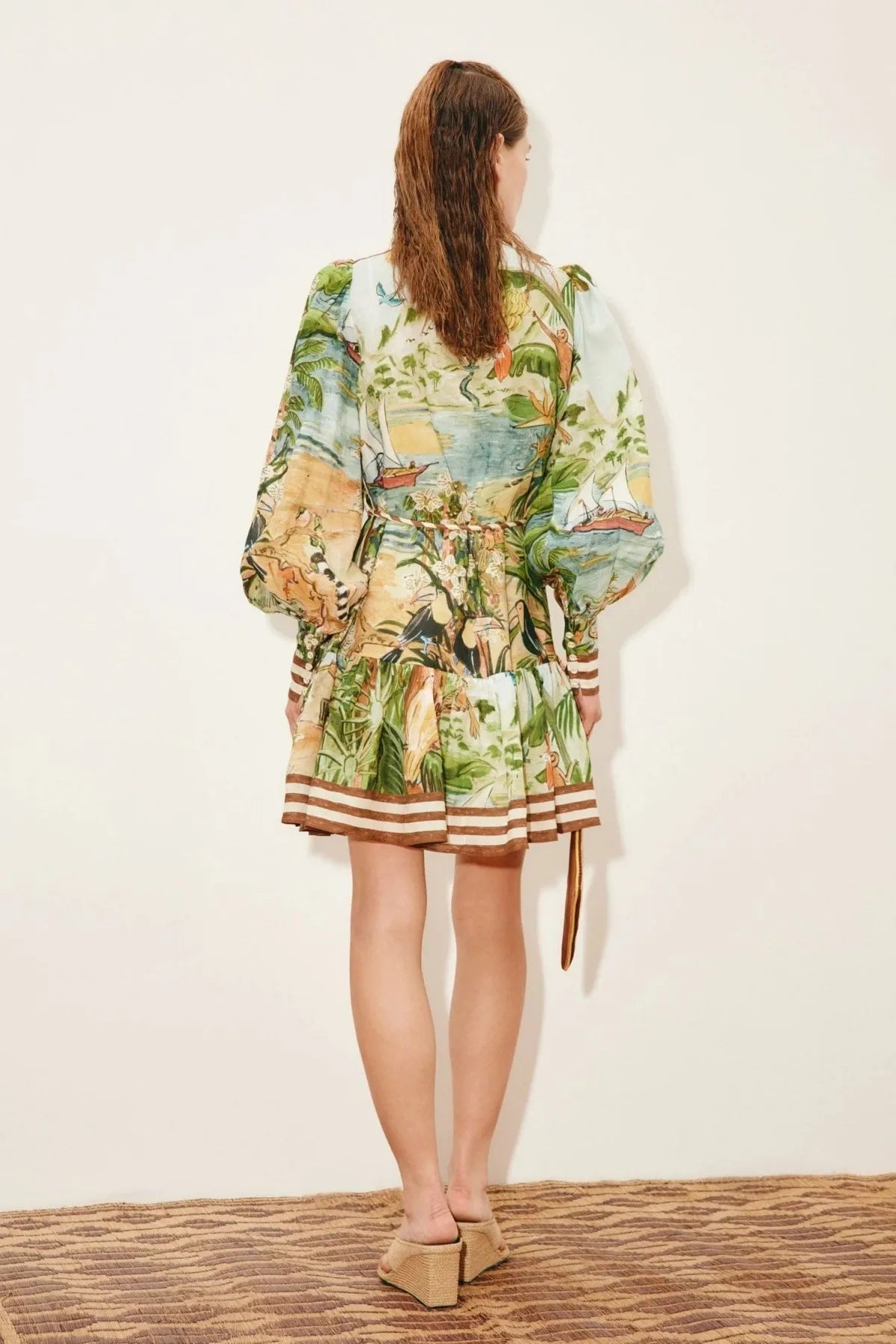 Summer New Women's Fashion Casual Printed Half High Collar Long Sleeve Lace Dress Versatile Street Commuting Fresh Women's Dress