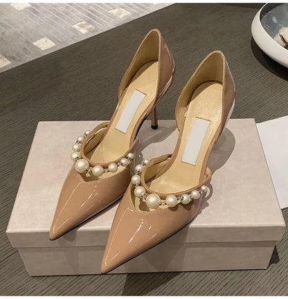 Star style Luxury Pearls Rhinestones Leather Pumps