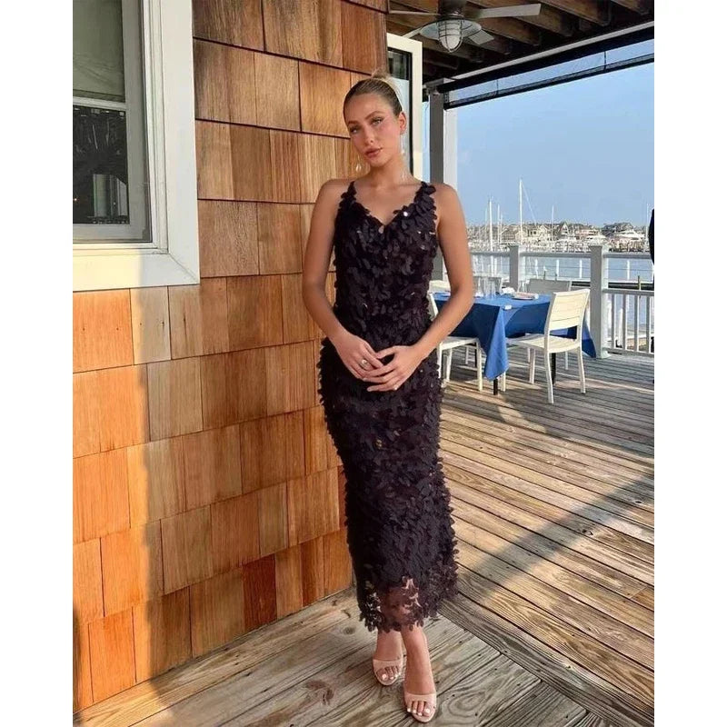 Sequin Deep V-neck Long Dress Women Chic Sleeveless Spaghetti Strap Backless Mermaid Robes Lady Sexy Evening New Party Dresses