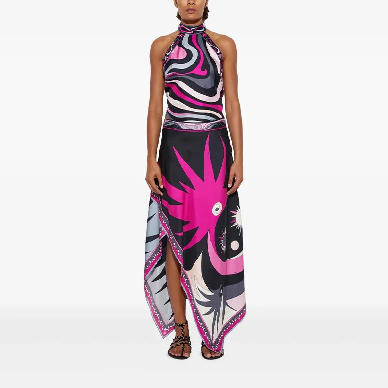 Printed Halter Top Skirt Set- Pucci Vibes