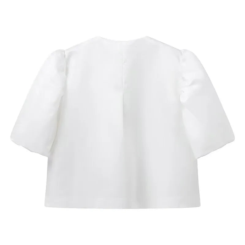 Elegant Button Puff Sleeve Top