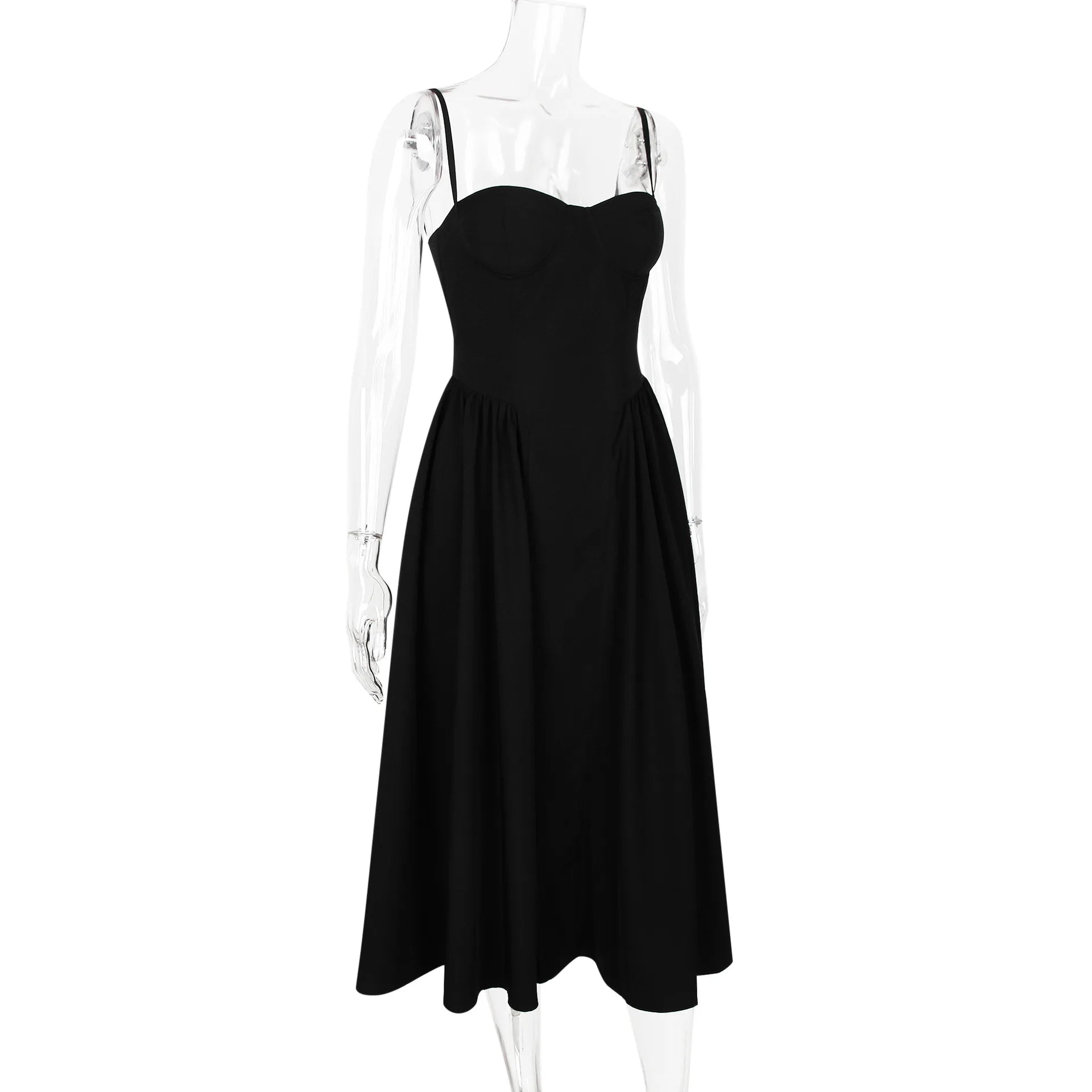 Suninheart Spaghetti Strap Summer Party Dresses 2025 New Arrivals Fit and Flare Elegant Midi Dress Red Night Date Dress - Shellss