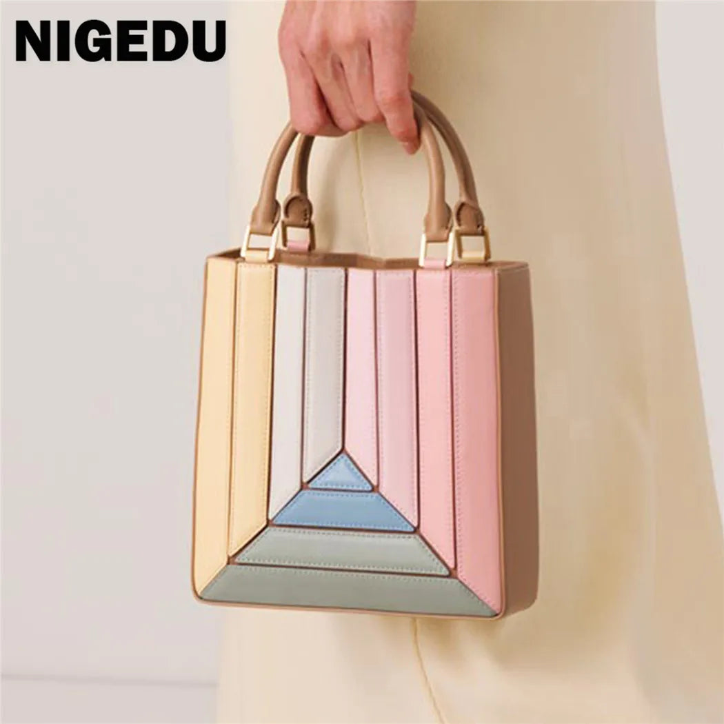 Luxury leather bag colorful Tote