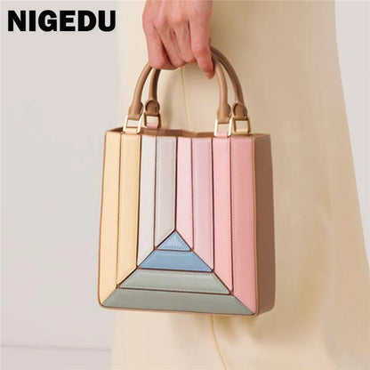 Luxury leather bag colorful Tote