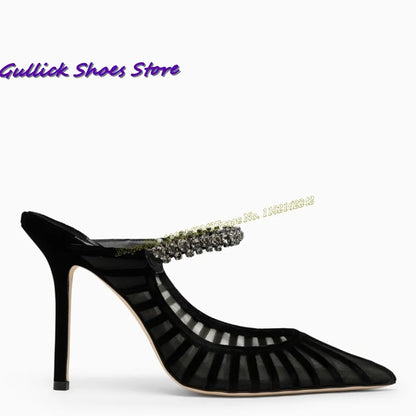 Rhinestones Mesh Pumps Pointed Toe Stiletto Heels