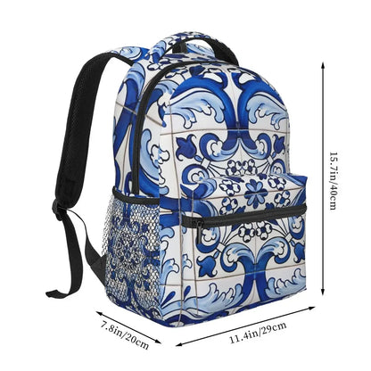 Antique Classic Lisbon Blue Azulejo Tile Floral Backpacks Boys Girls Bookbag Children School Bags Laptop Rucksack Shoulder Bag