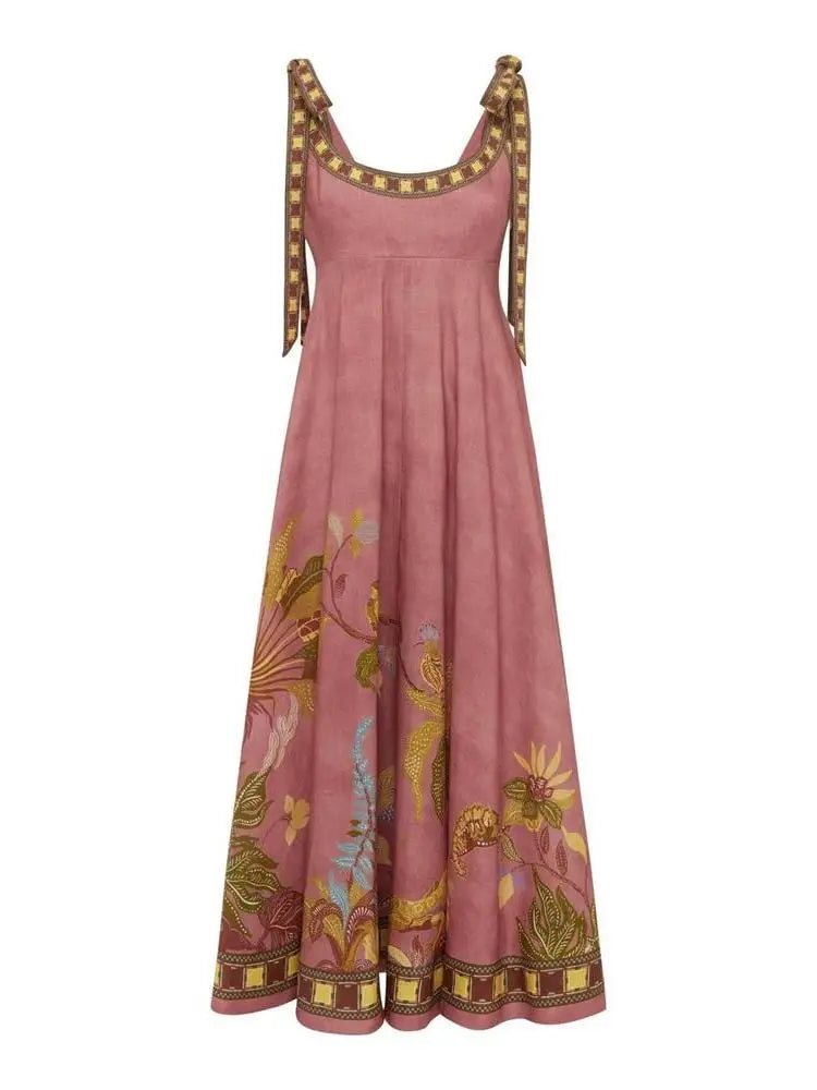 2026 New Fashion Linen Beach Vacation Style Short Dress Strapless Retro Midi Skirt Casual U-Neckline No Sleeve Women Dress