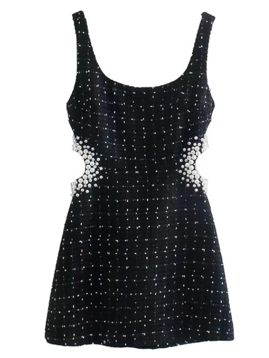 Women Elegant Beaded Design Cutout Slim Fit Party Evening Dress