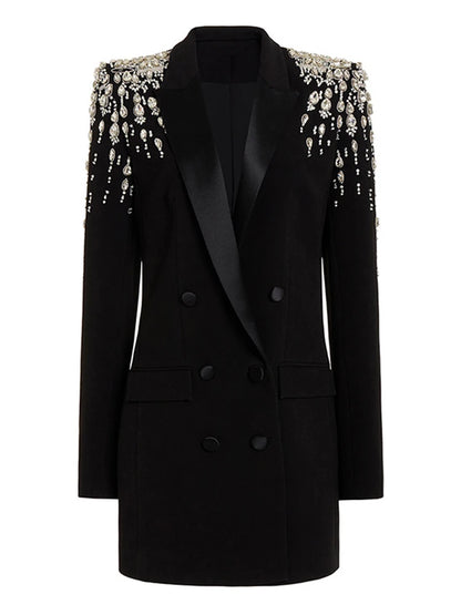 Blazer with embellishment Notched Collar Long Sleeve Beading