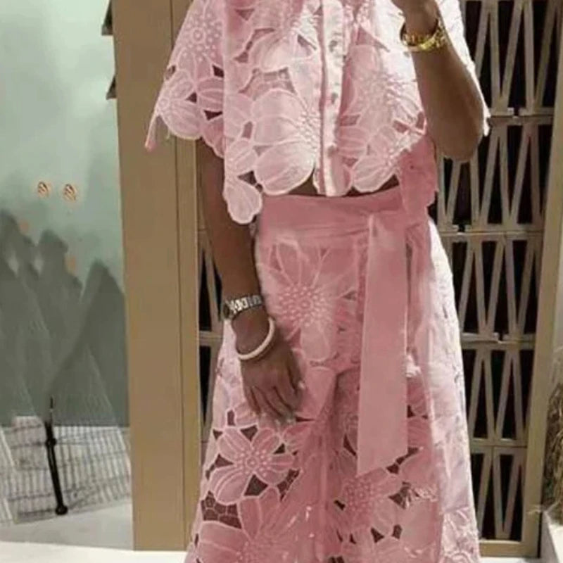 Lace Embroidery Pant Set