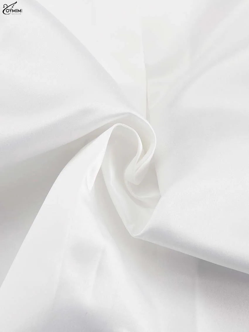 White Satin 2 Piece Sets Puff Sleeve