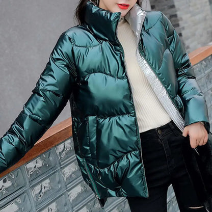 Jacket Bright Surface Winter Women Stand Collar Puffer