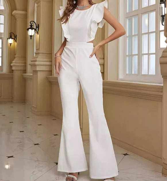 Sexy Elegant Women's White Ruffled Jumpsuit