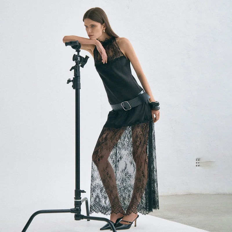 Satin lace long dress