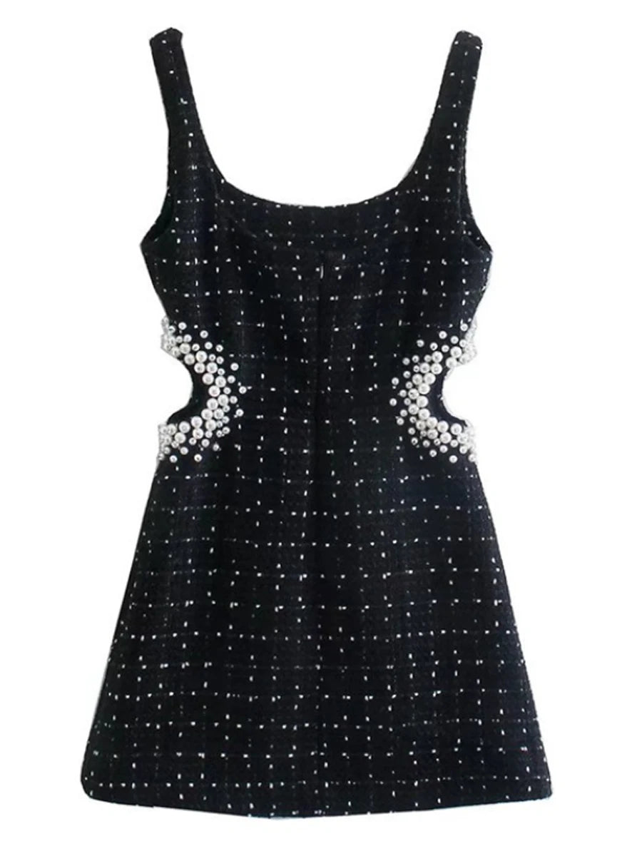 Women Elegant Beaded Design Cutout Slim Fit Party Evening Dress